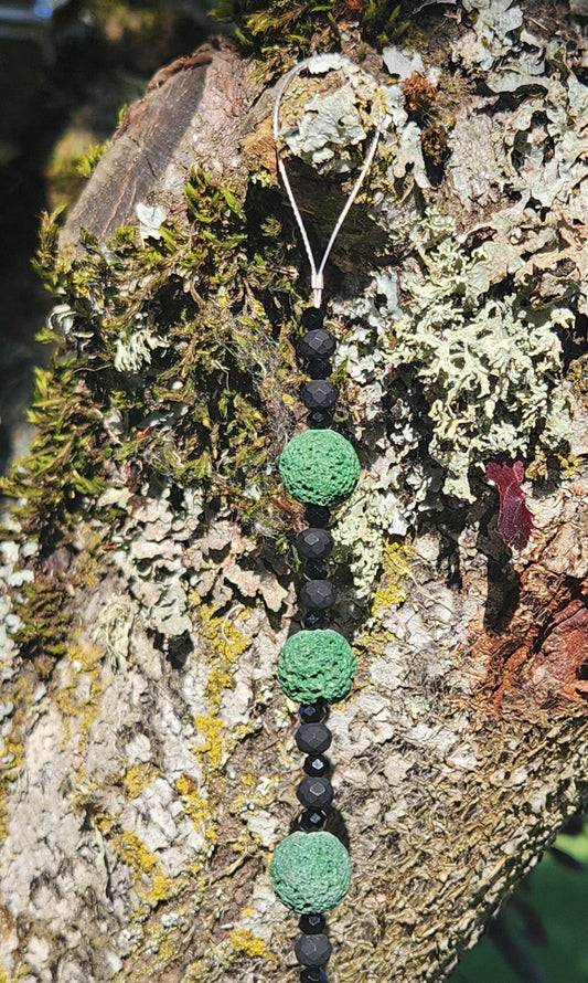 Green & Black Lava Rocks with Black Glass Beads Suncatcher