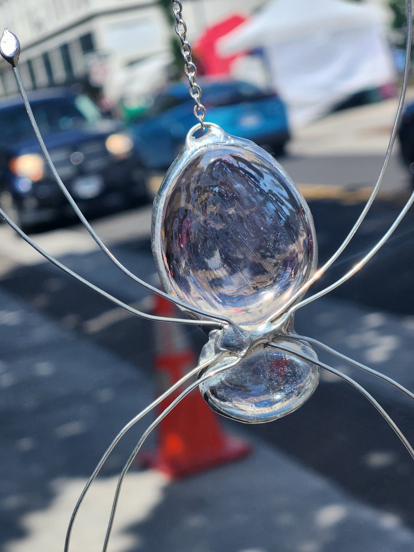 Hanging Light Pink Stained Glass Spider