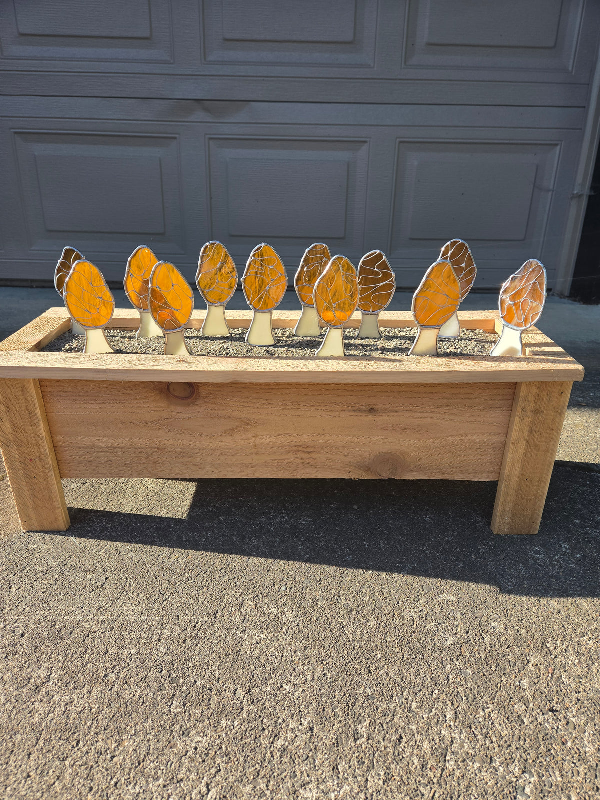 Life-Sized Morel Mushroom Stained Glass Plant Stake